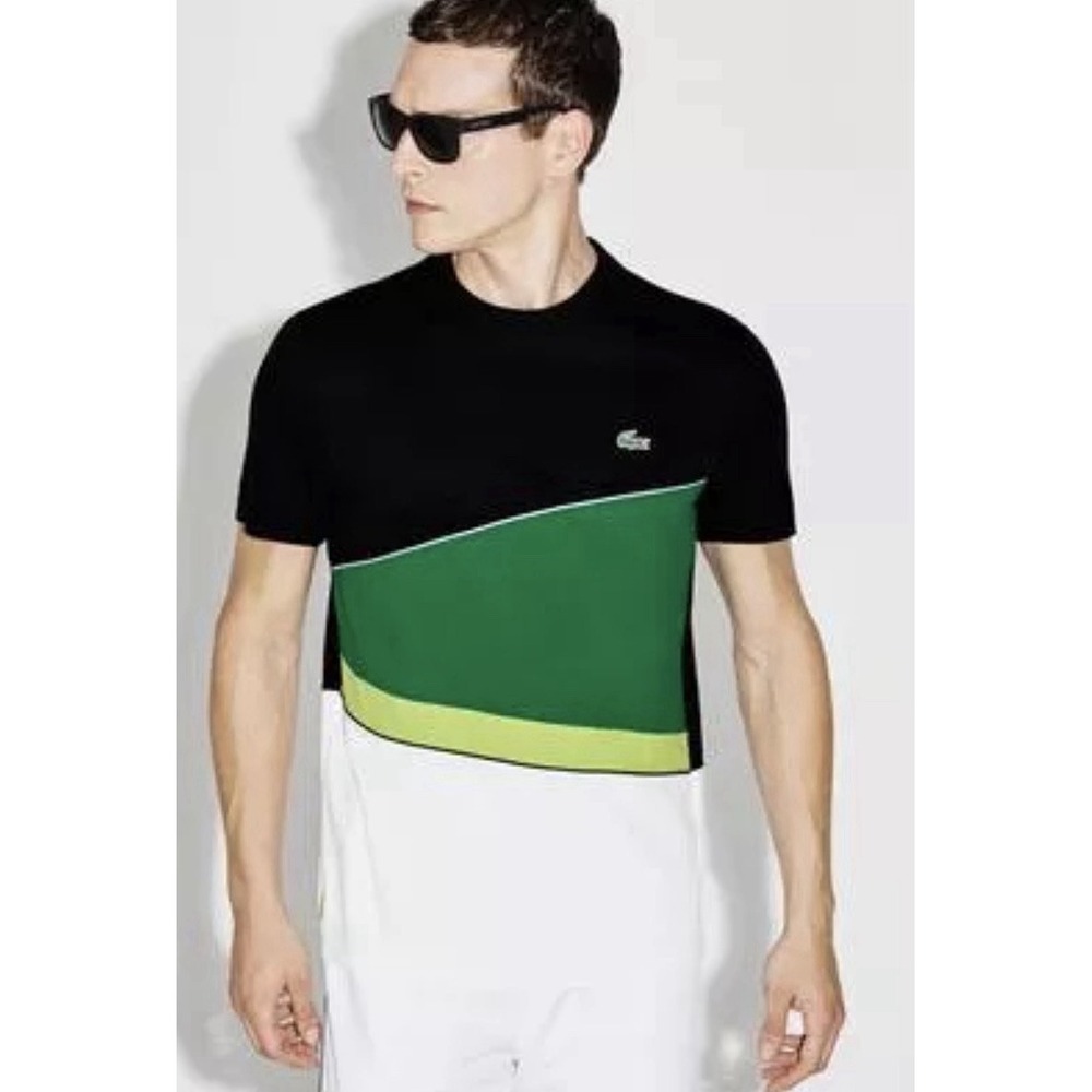 Lacoste Sport Mens Tennis Colourblock T-Shirt - Black/Green/White Ultra Dry XXL